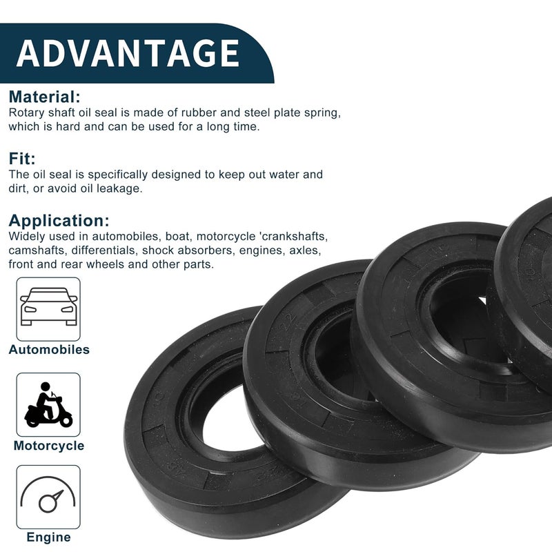 TUCKBOLD Universal Oil Seal TC Double Lip W Steel Spring Seal Ring Rotary Shaft Seal 22x48x10mm High Pressure NBR Rubber Black 5 Pcs - Image 4